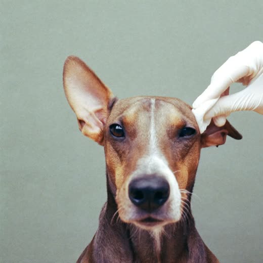 A dog's ears being cleaned